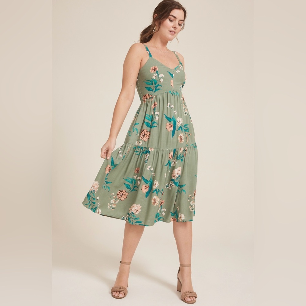 Maurice’s Bare Printed Tiered Midi Dress size Large